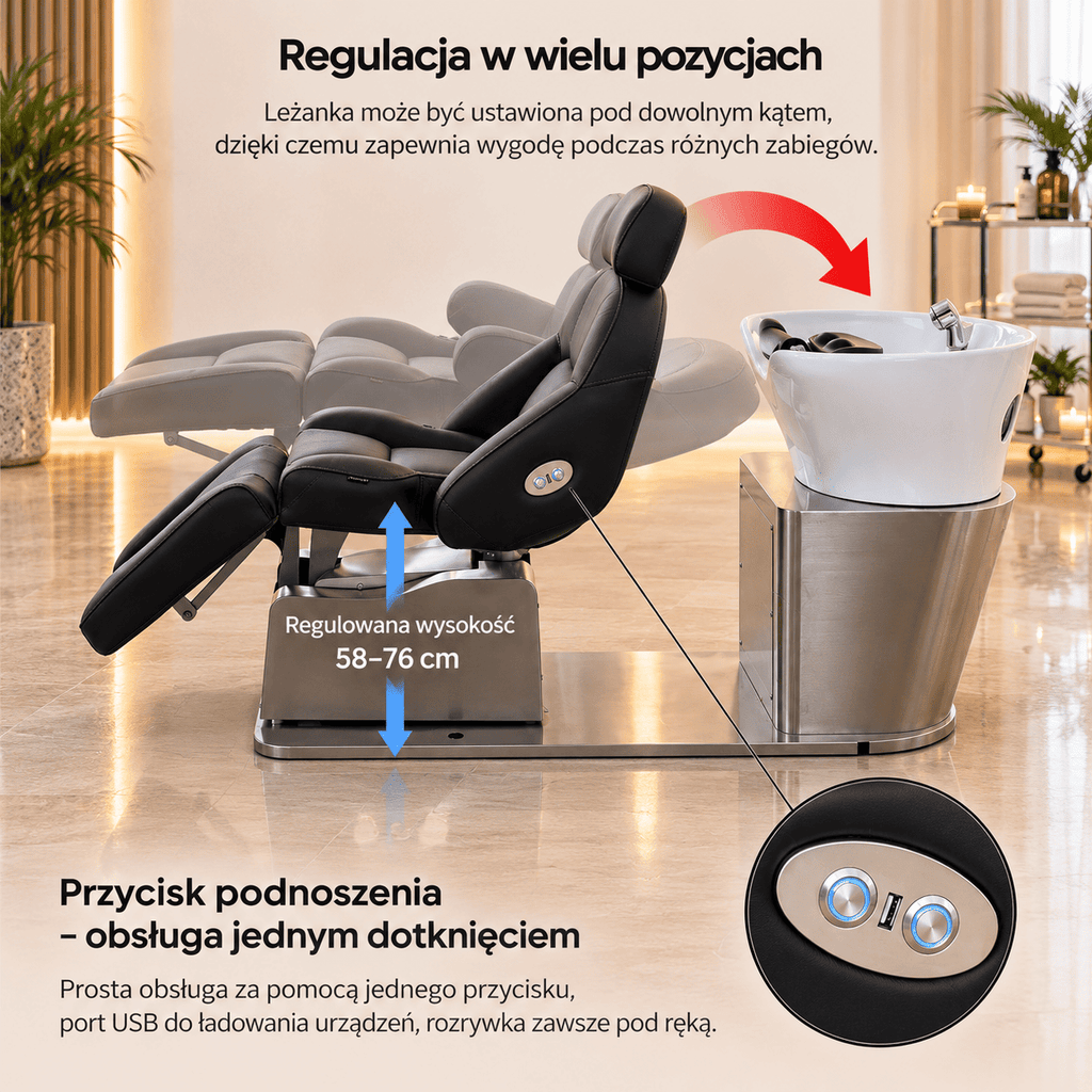 Myjnia fryzjerska Head SPA HP5B - fotel elektryczny z zagłówkiem i podnóżkiem